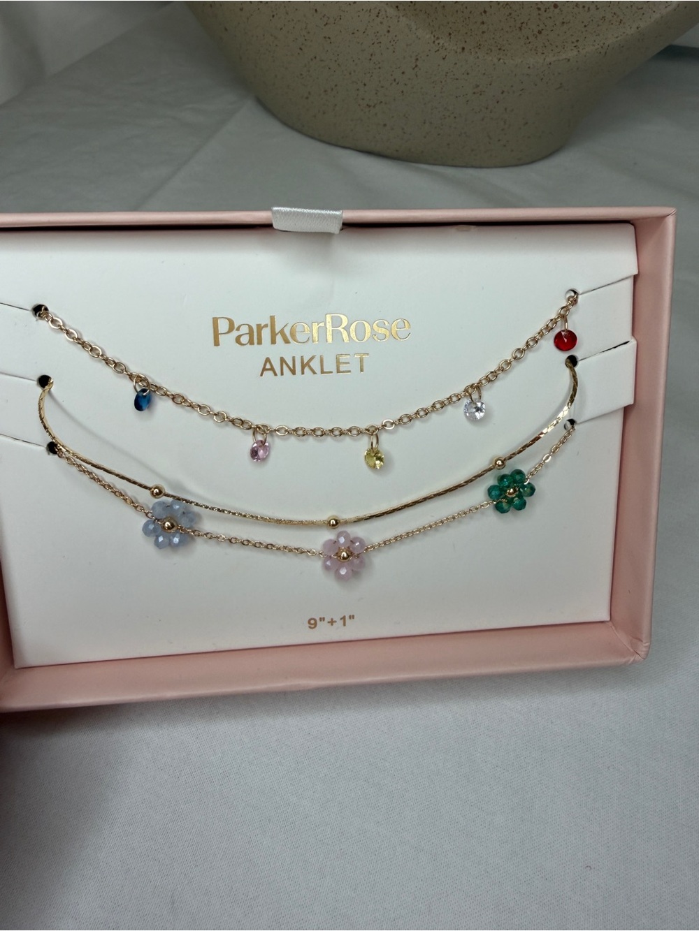 Parker Rose Gold Anklet Set with Multicolor Flower Charms